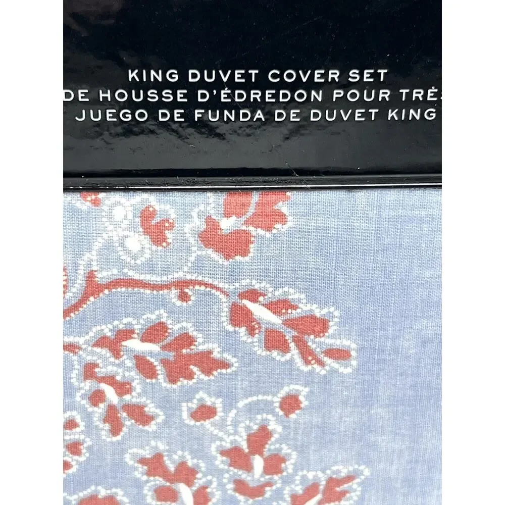 Ralph Lauren Marley Paisley King Duvet Cover Set Light Blue Coral 3 Piece Set